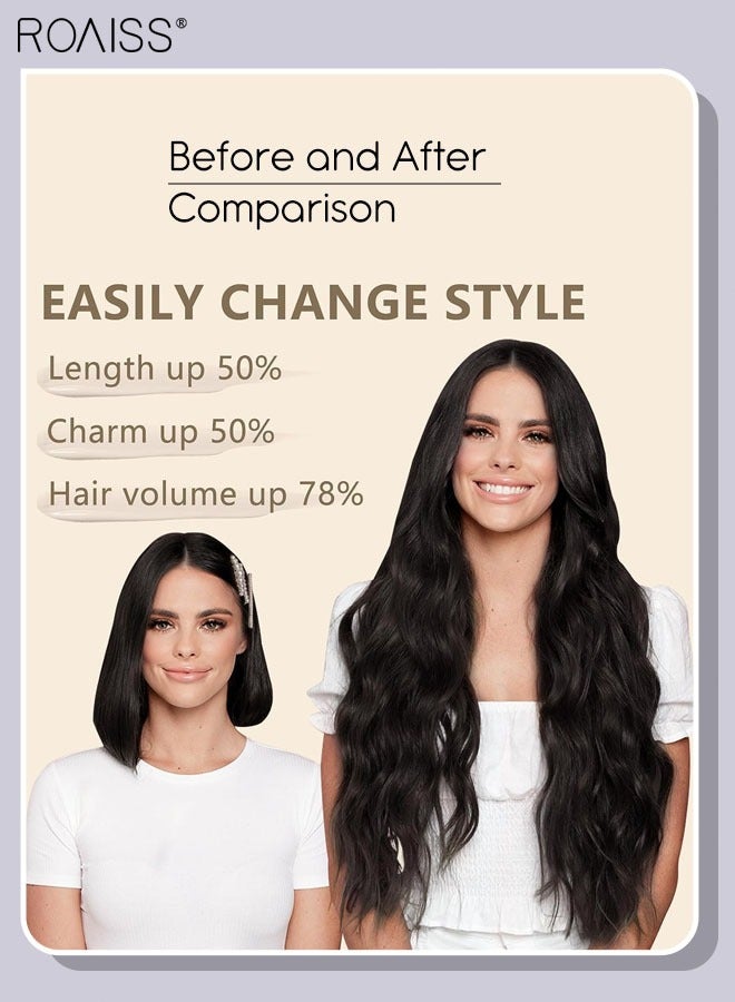 roaiss Invisible Wire Hair Extensions with Transparent Headband Adjustable Size with 4 Secure Clips Black Long Wavy Hairpiece 20 Inch for Women - Image 2