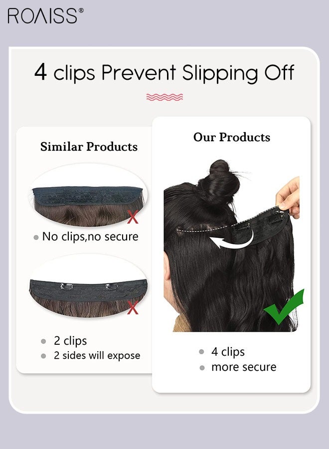 roaiss Invisible Wire Hair Extensions with Transparent Headband Adjustable Size with 4 Secure Clips Black Long Wavy Hairpiece 20 Inch for Women - Image 4