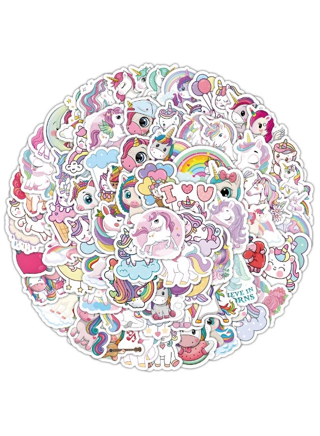 NIBEMINENT 100 Pcs Cartoon Cute Unicorn Deco Kit Waterproof Stickers, High Definition Printing Bright Colors, Suitable for Laptop Skateboard Luggage Water Bottle Guitar DIY - Image 1