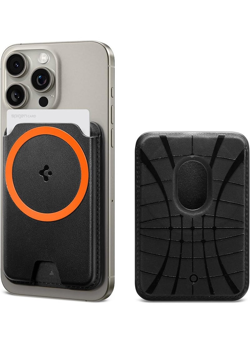 Spigen - حامل بطاقات محفظة MagFit Plus مغناطيسي مزدوج من Valentinus [3 بطاقات] لسلسلة iPhone 15 Pro Max / 15 Pro / 15 Plus / 15 / iPhone 14/13/12 - أسود - Image 1