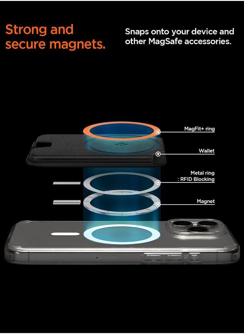 Spigen - حامل بطاقات محفظة MagFit Plus مغناطيسي مزدوج من Valentinus [3 بطاقات] لسلسلة iPhone 15 Pro Max / 15 Pro / 15 Plus / 15 / iPhone 14/13/12 - أسود - Image 1