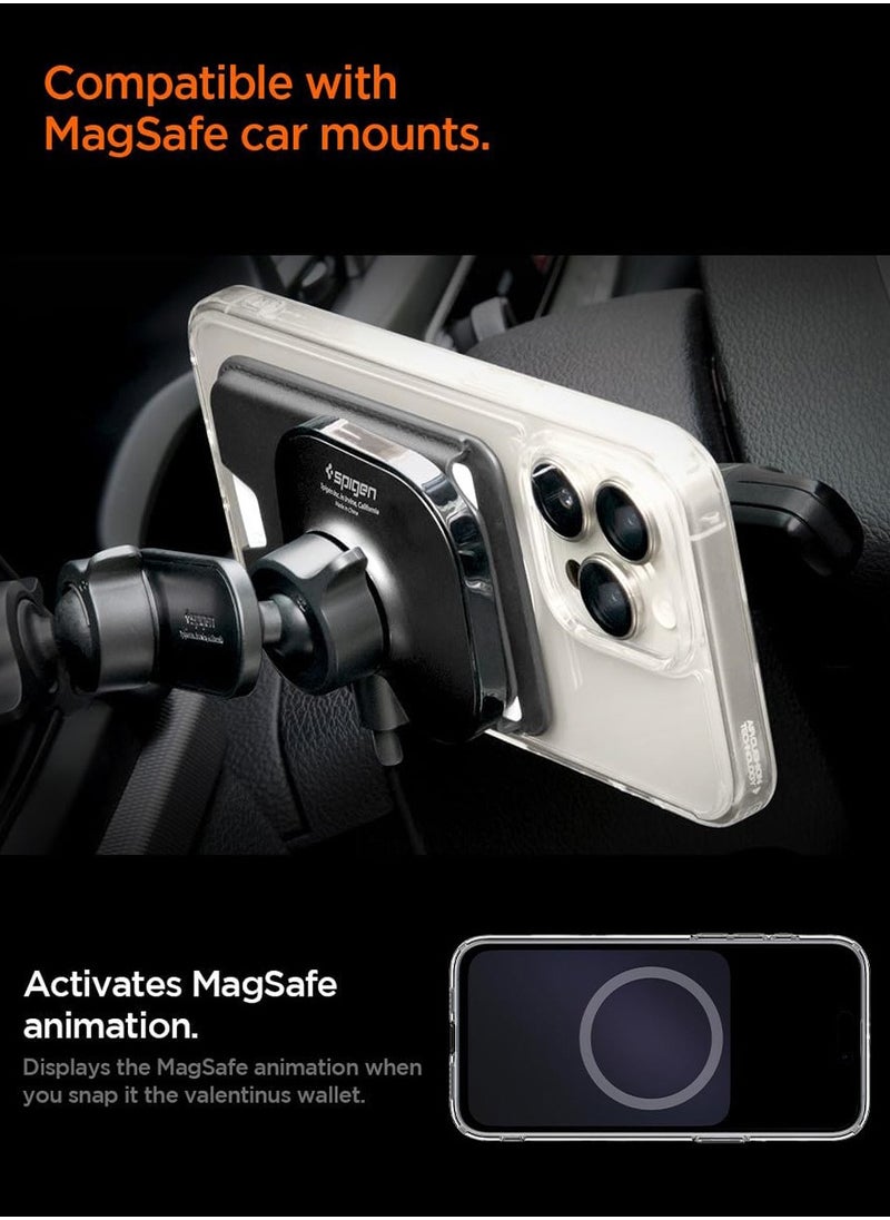 Spigen - حامل بطاقات محفظة MagFit Plus مغناطيسي مزدوج من Valentinus [3 بطاقات] لسلسلة iPhone 15 Pro Max / 15 Pro / 15 Plus / 15 / iPhone 14/13/12 - أسود - Image 1