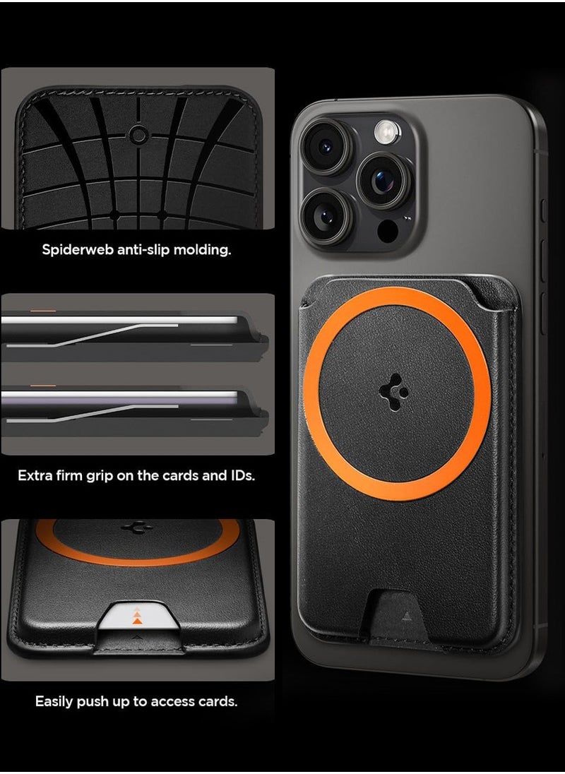 Spigen - حامل بطاقات محفظة MagFit Plus مغناطيسي مزدوج من Valentinus [3 بطاقات] لسلسلة iPhone 15 Pro Max / 15 Pro / 15 Plus / 15 / iPhone 14/13/12 - أسود - Image 1