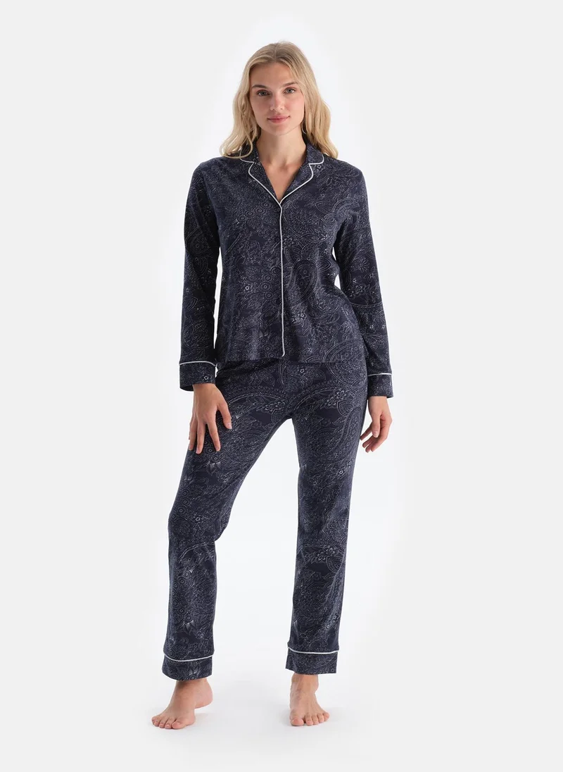 dagi Paisley Print Shirt & Trousers Pajama Set Spread Collar Modal Mid Rise Sleepwear