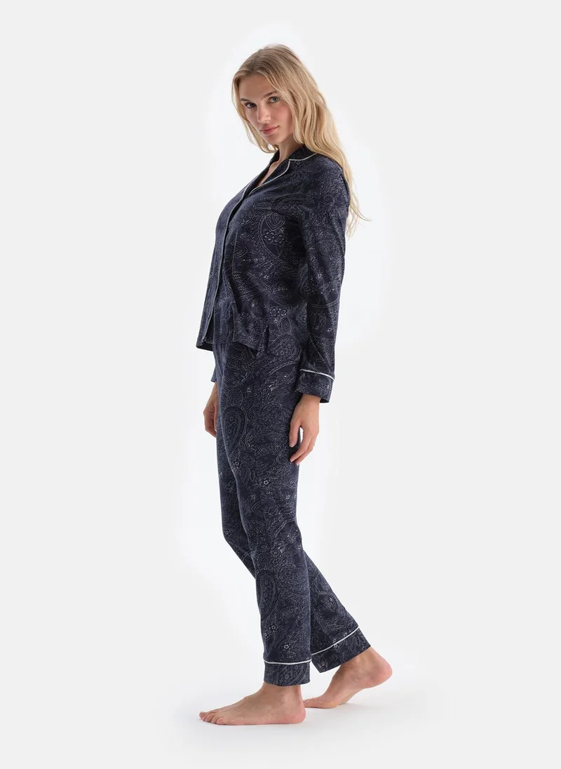dagi Paisley Print Shirt & Trousers Pajama Set Spread Collar Modal Mid Rise Sleepwear