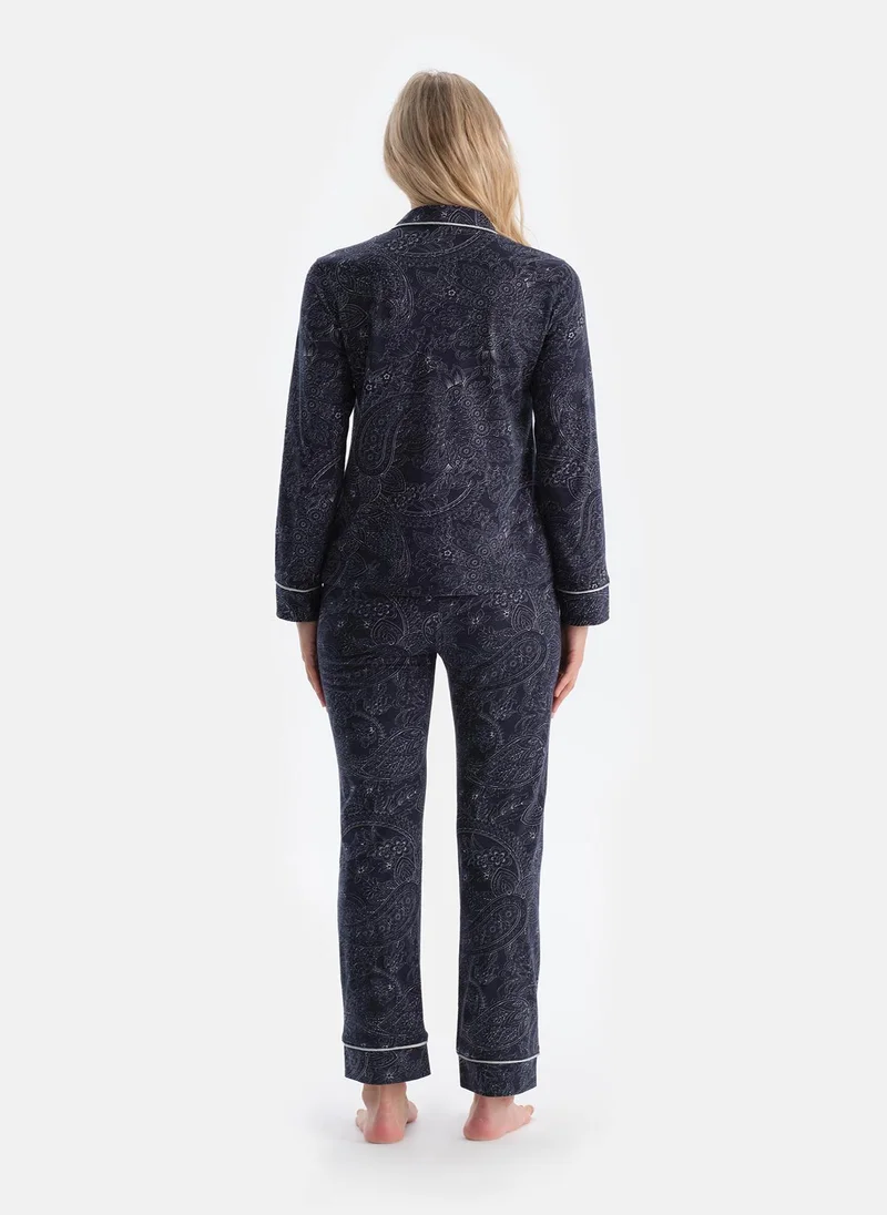 dagi Paisley Print Shirt & Trousers Pajama Set Spread Collar Modal Mid Rise Sleepwear