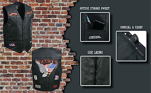 EVENT LEATHER ELM3930 Men’s Black Motorcycle Riders Leather Vest w/ 9 Patches and Adjustable Side Laces - 3X-Large - Image 2