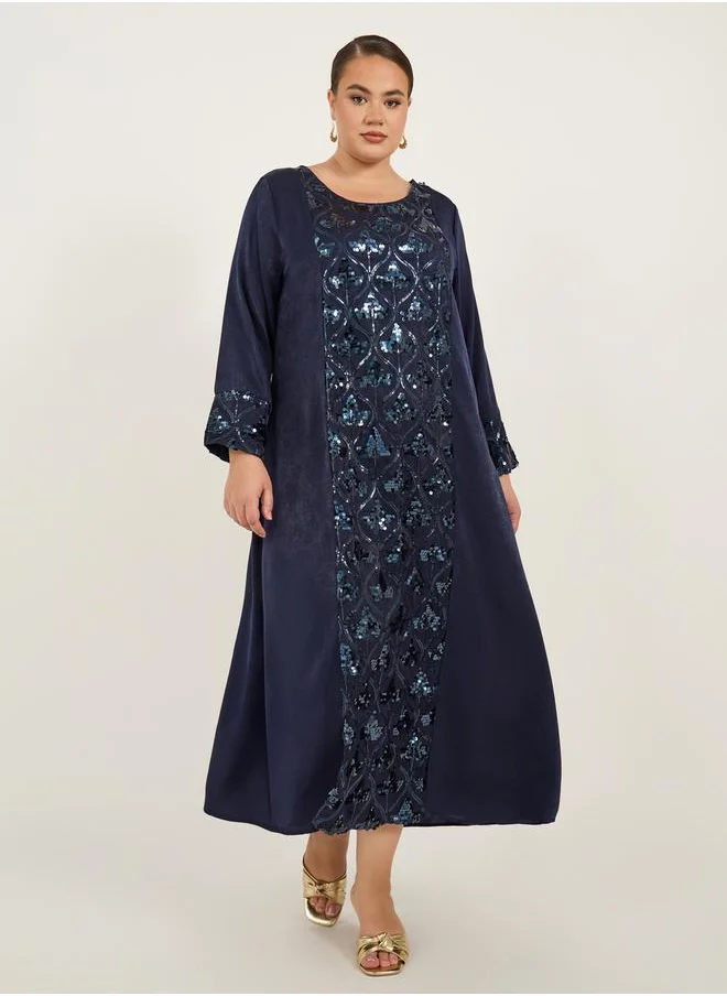 ستايلي Plus Size Sequin Panelled Satin Jalabiya