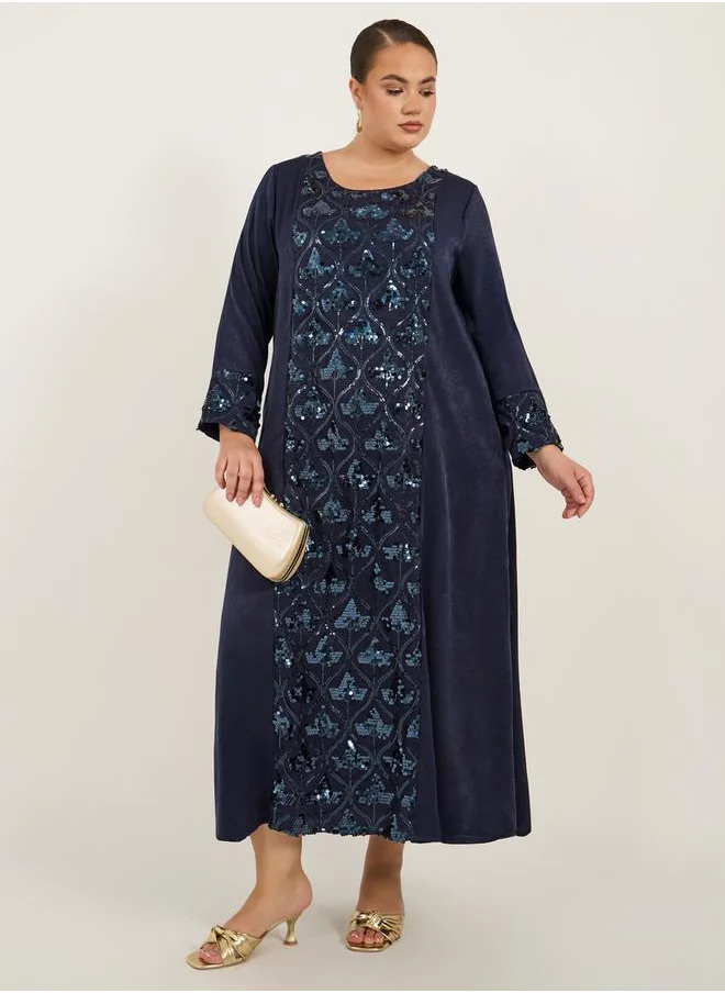 ستايلي Plus Size Sequin Panelled Satin Jalabiya
