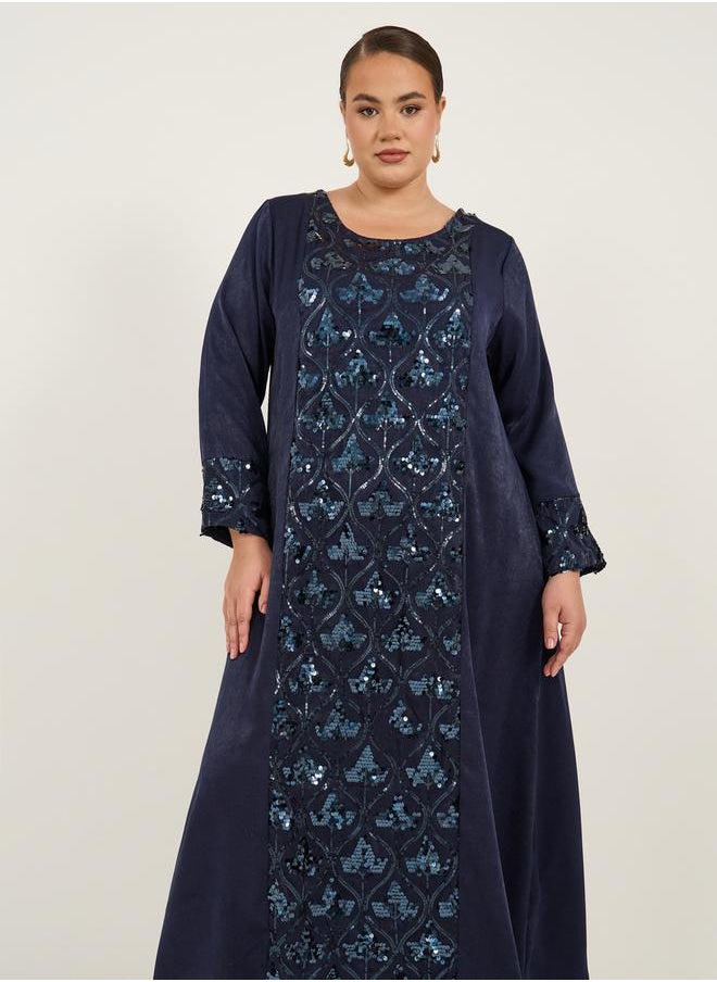 Styli - Plus Size Sequin Panelled Satin Jalabiya - Image 1