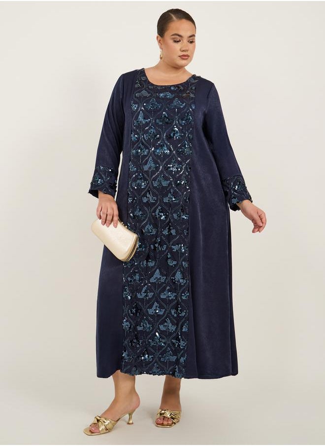 Styli - Plus Size Sequin Panelled Satin Jalabiya - Image 1