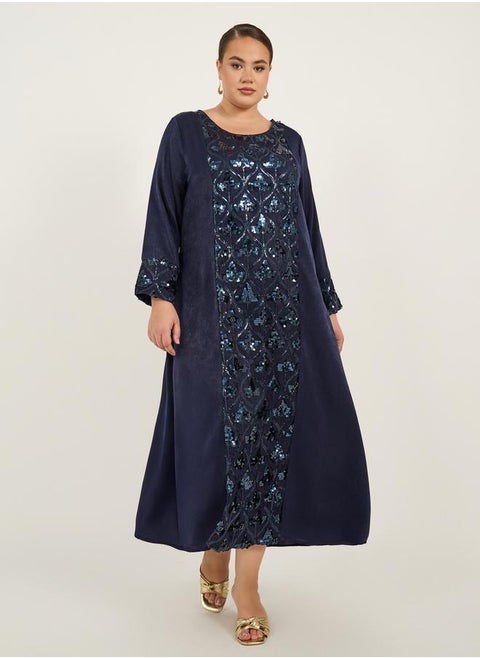 Plus Size Sequin Panelled Satin Jalabiya