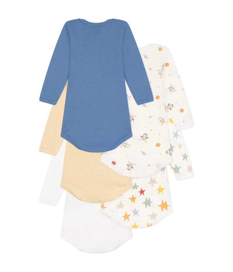 Petit Bateau Babies' long-sleeved space-print cotton bodysuits - 5-pack