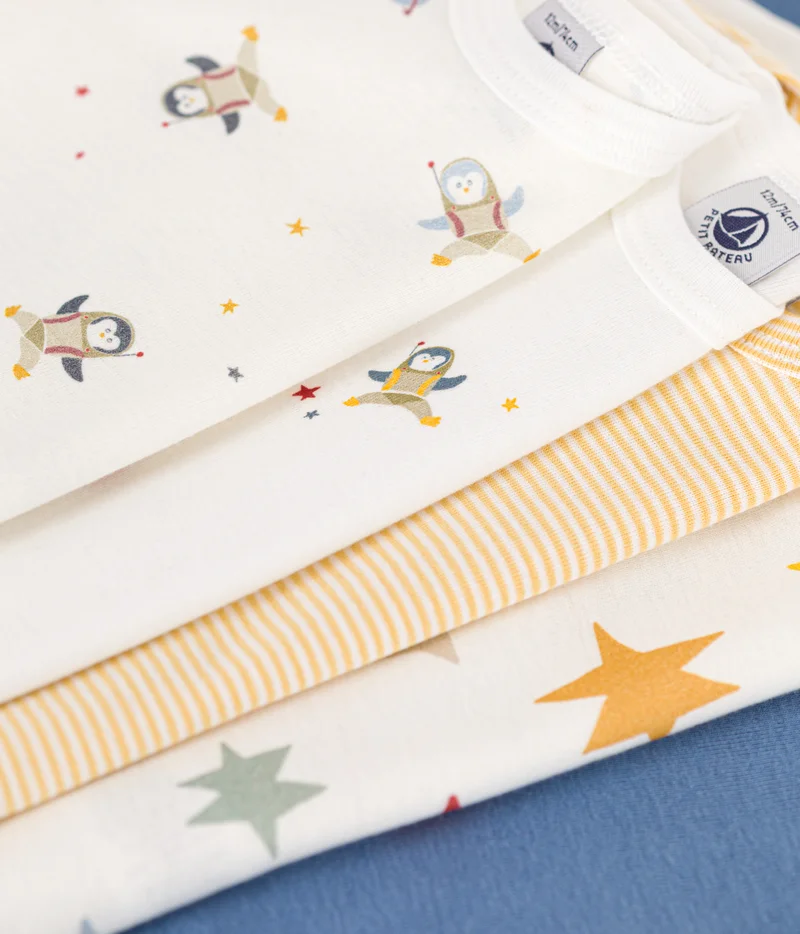 Petit Bateau Babies' long-sleeved space-print cotton bodysuits - 5-pack