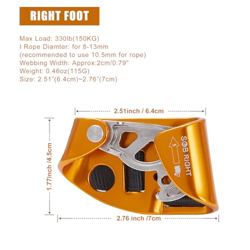 SOB Foot Ascender,Outdoor Mountaineering Tree Arborist Climbing Rappelling Equip for 8-13mm Rope Right (Left Black+Right Orange) - Image 3