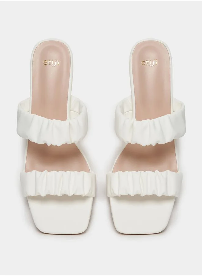 Styli Gathered Strap Kitten Heel Sandals