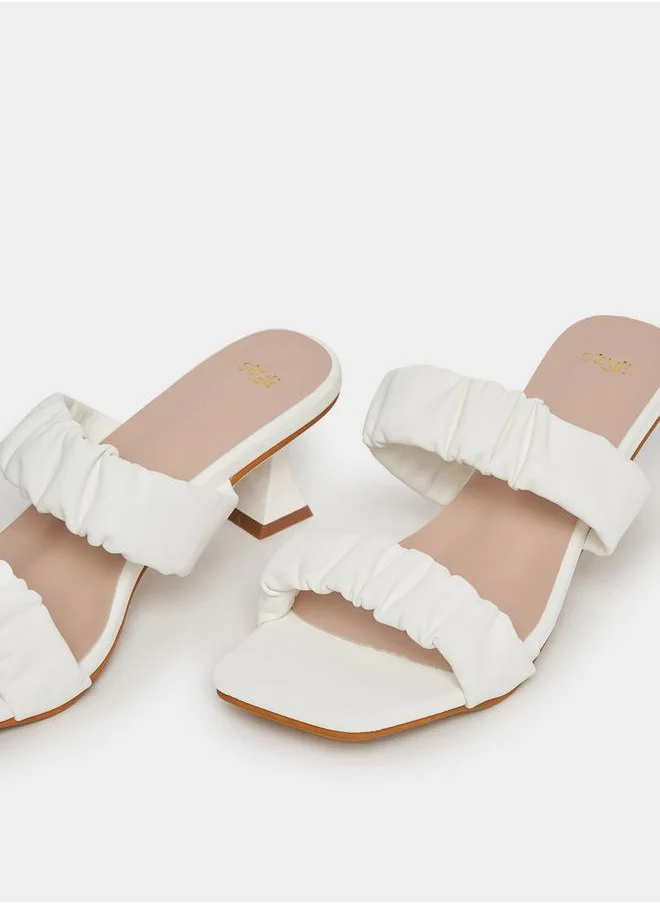 Styli Gathered Strap Kitten Heel Sandals