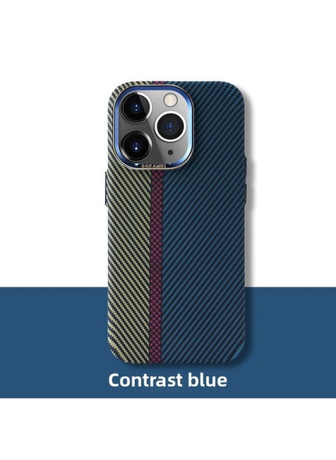 Suitable For Apple 15Promax Phone Case Carbon Fiber Magnetic Absorption Full Coverage IPhone16 Kevlar Texture PC Hard 13-Color:Contrast Color Blue [magnetic Suction + Packaging]]-Applicable Model:16