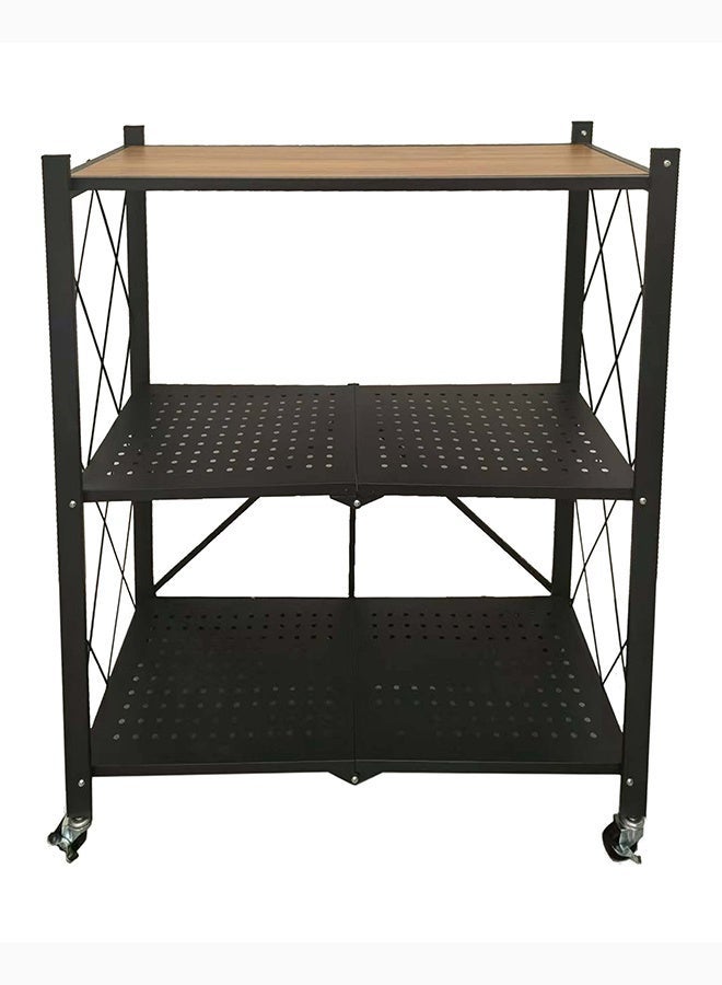 Noon East Kitchen Storage Rack and Heavy Duty Metal Shelving Unit on Rolling Cart for Kitchen, Garage, Basement, 3-Tier Thick Foldable Storage Shelves with Wheels, Large Capacity, Black- Size- 69cm x 35cm x 86cm - Image 3