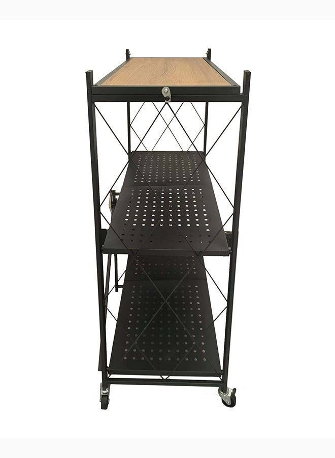 Noon East Kitchen Storage Rack and Heavy Duty Metal Shelving Unit on Rolling Cart for Kitchen, Garage, Basement, 3-Tier Thick Foldable Storage Shelves with Wheels, Large Capacity, Black- Size- 69cm x 35cm x 86cm - Image 4