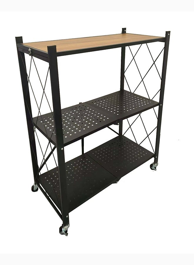 Noon East Kitchen Storage Rack and Heavy Duty Metal Shelving Unit on Rolling Cart for Kitchen, Garage, Basement, 3-Tier Thick Foldable Storage Shelves with Wheels, Large Capacity, Black- Size- 69cm x 35cm x 86cm - Image 2