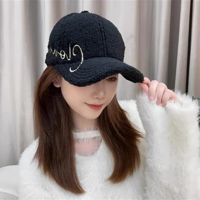 Winter Baseball Cap Couple Lamb  Embroidered Letter Casual Hat - Image 1