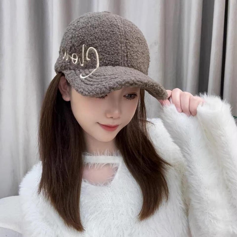 Winter Baseball Cap Couple Lamb  Embroidered Letter Casual Hat - Image 4