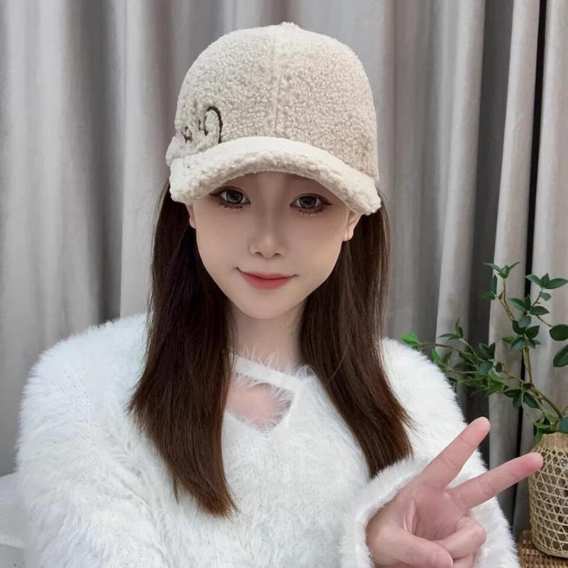 Winter Baseball Cap Couple Lamb  Embroidered Letter Casual Hat - Image 3