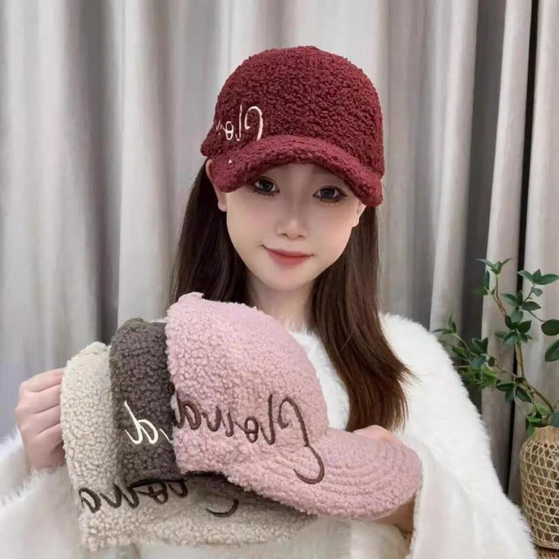 Winter Baseball Cap Couple Lamb  Embroidered Letter Casual Hat - Image 2