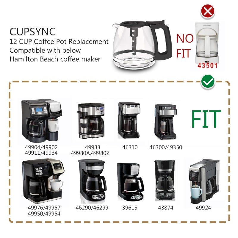 cupsync 12-Cup Flexbrew coffee pot replacement Compatible with Hamilton Beach 49902,49904,49915,49905,49317,49467,49611,49934,46290,46299,46293,43874,49630,49615,49911,46299,46290,43874,49924 - Image 2