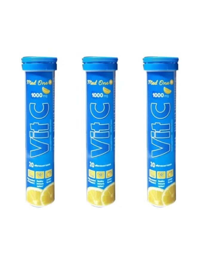Vitamin C 1000mg Lemon flavour Effervescent Tablets 20s – 3-Pack Immune Support & Antioxidant Supplement