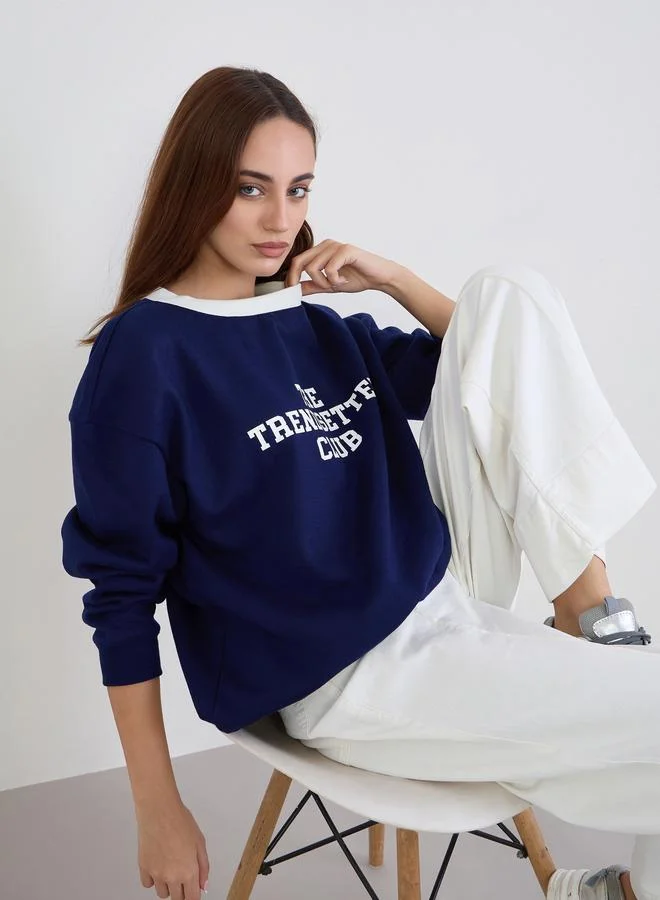 Styli Navy Blue Regular Fit Longline Sweatshirt
