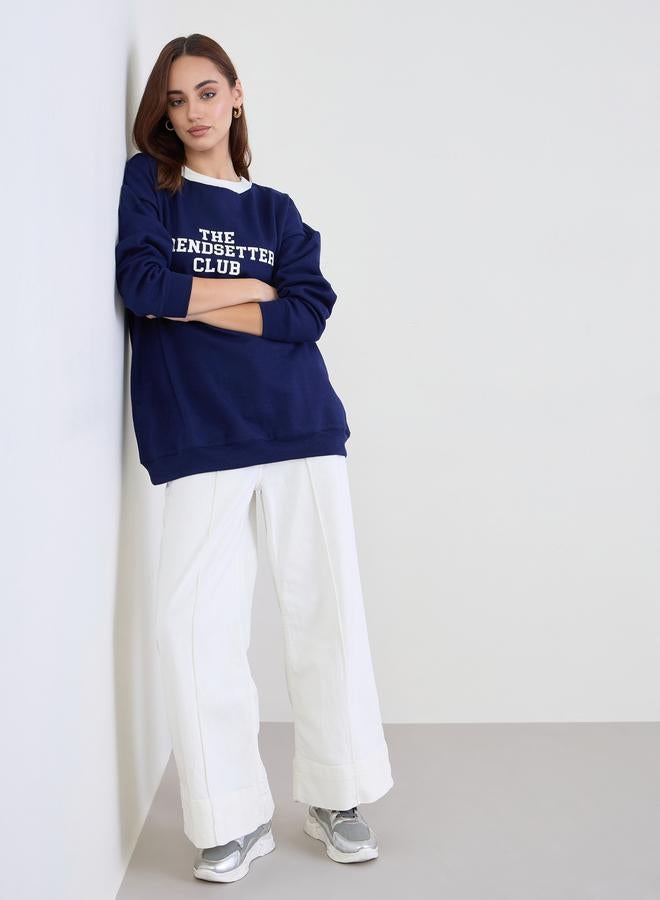 Styli Navy Blue Regular Fit Longline Sweatshirt - Image 2