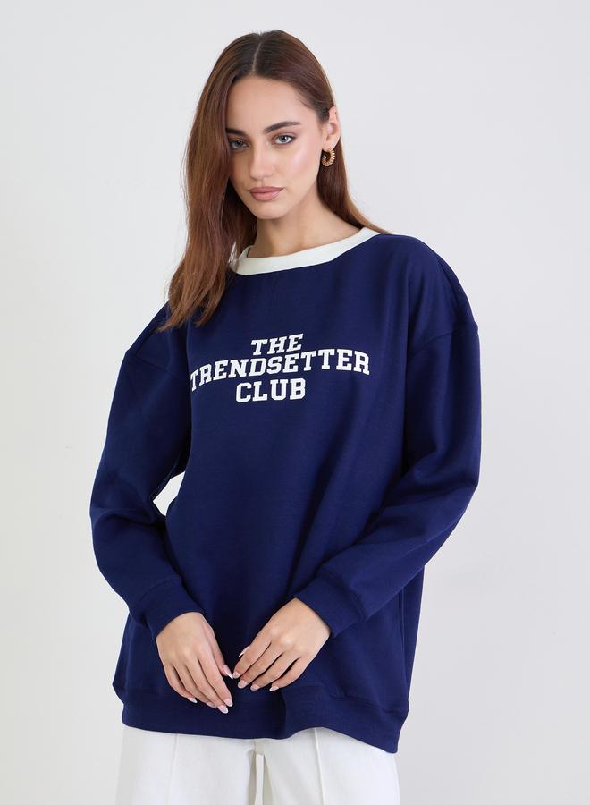 Styli Navy Blue Regular Fit Longline Sweatshirt - Image 3