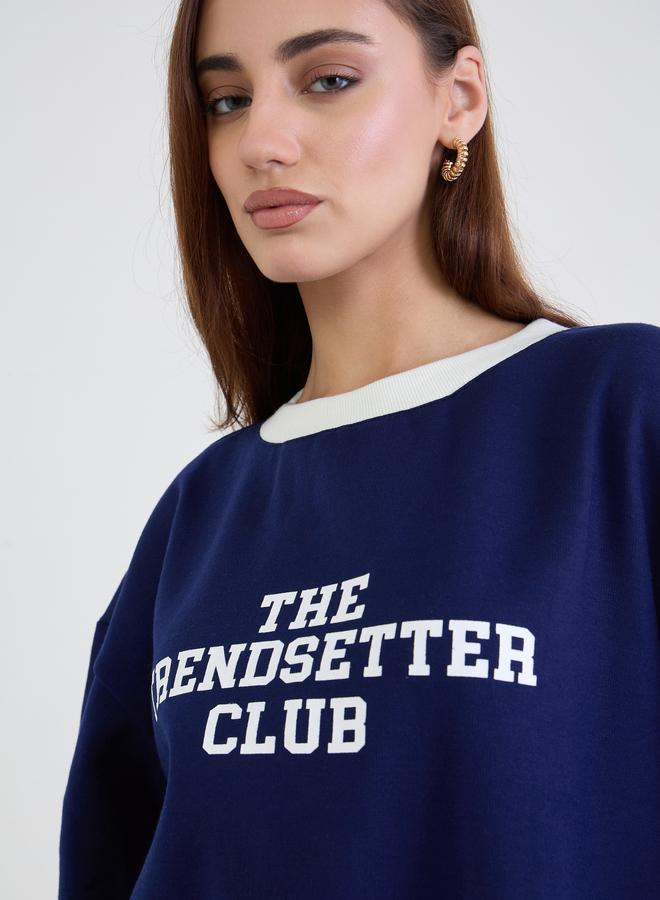 Styli Navy Blue Regular Fit Longline Sweatshirt - Image 4