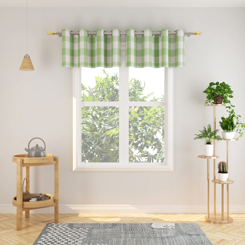 NATUS WEAVER NATUS WEAVER Valance 18 inch Buffalo Check Curtain Valance Gingham Plaid Living Room Window Curtain Panels Bedroom Checker Drapes Grommet Top Window Treatment 2 Panels Green and White  - Image 1