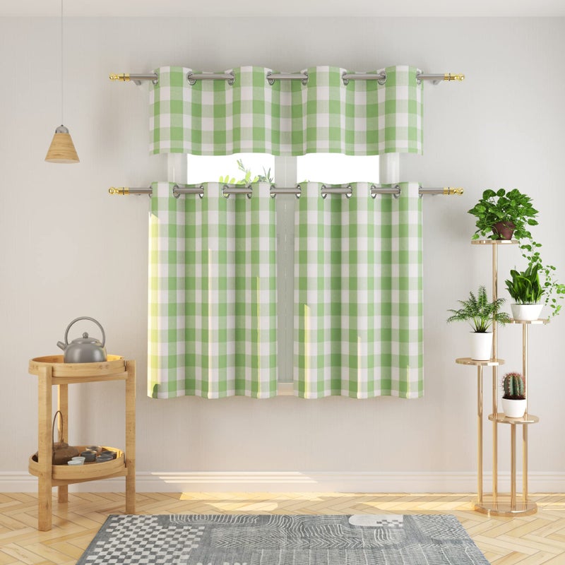 NATUS WEAVER NATUS WEAVER Valance 18 inch Buffalo Check Curtain Valance Gingham Plaid Living Room Window Curtain Panels Bedroom Checker Drapes Grommet Top Window Treatment 2 Panels Green and White  - Image 5