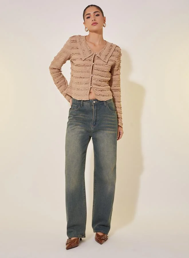 تايك تو قميص ستيلي بأكمام طويلة بقصة عادية وملمس مميز