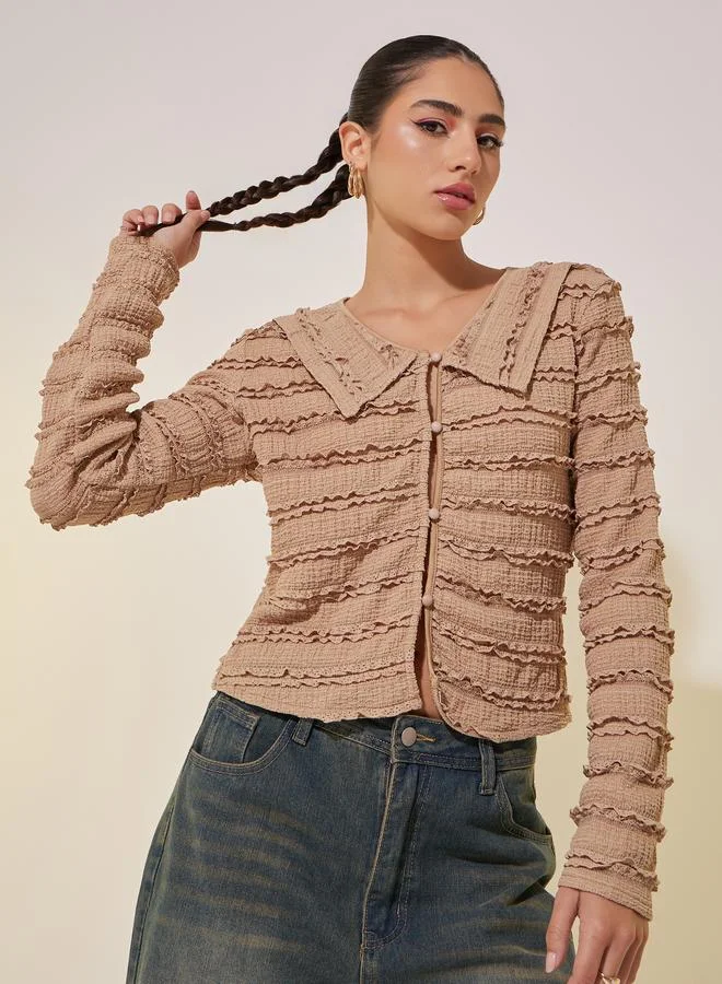 تايك تو قميص ستيلي بأكمام طويلة بقصة عادية وملمس مميز