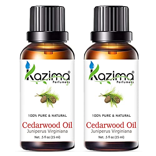 KAZIMA Cedarwood Essential Oil (Pack of 2) with Dropper 15ml Pure Natural - Ideal for Hair Growth, Hair Growth & Skin, Acne and Dry Scalp - Image 1