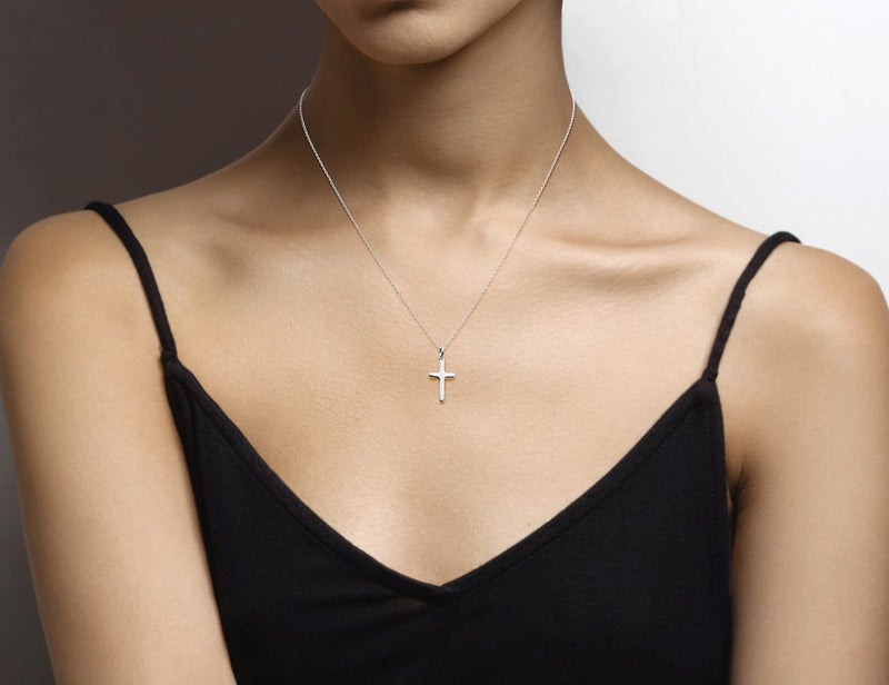 Miabella Italian 925 Sterling Silver or 18K Gold Plated Small Cross Pendant Necklace for Women on 18 Inch Chain, Made in Italy (sterling silver) - Image 3