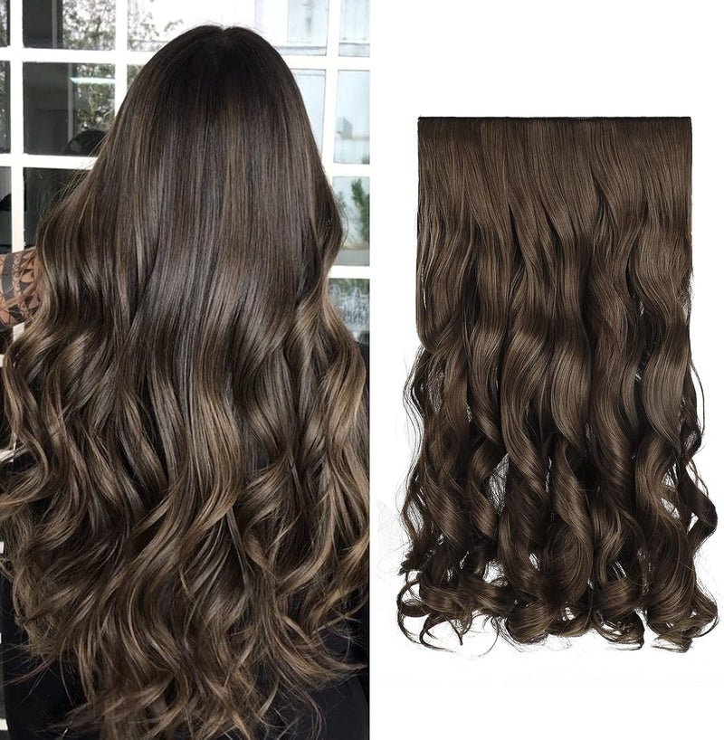 REECHO 20" 1-pack 3/4 Full Head Curly Wave Clips in on Synthetic Hair Extensions HE008 Hair pieces for Women 5 Clips 4.5 Oz Per Piece - Ginger Brown - Image 1