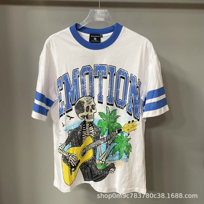 American Street Fashion Brand Mixed Emotion Diamond Letter Creative Printed T-Shirt West Coast Hip-Hop Short-Sleeved Summer - Image 3