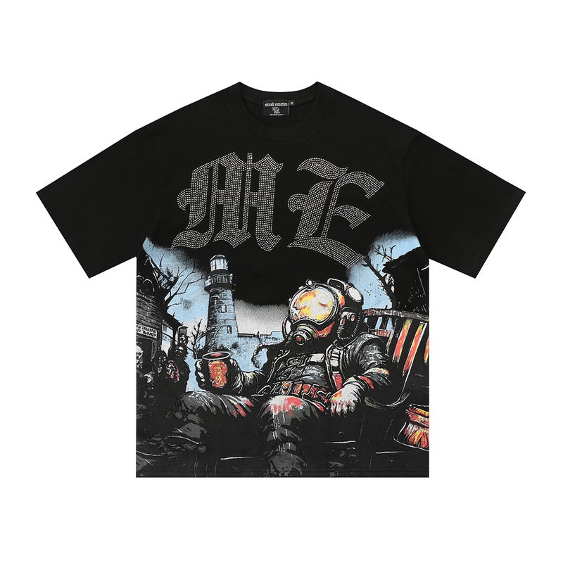 American Street Fashion Brand Mixed Emotion Diamond Letter Creative Printed T-Shirt West Coast Hip-Hop Short-Sleeved Summer - Image 1