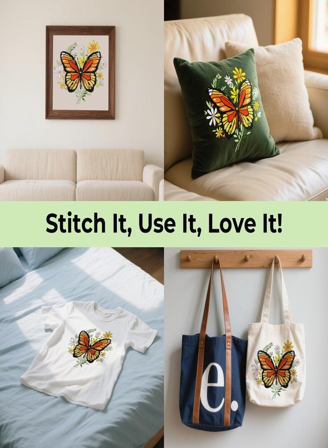 HTVRONT Embroidery Kit for Beginners, Butterfly Embroidery Kits with Step-by-Step Video Tutorials only 6 Stitches, Beginner Embroidery Kit for Adult, Needlepoint Kits for Adults with Stamped Patterns - Image 3