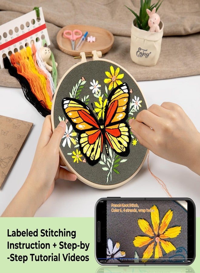 HTVRONT Embroidery Kit for Beginners, Butterfly Embroidery Kits with Step-by-Step Video Tutorials only 6 Stitches, Beginner Embroidery Kit for Adult, Needlepoint Kits for Adults with Stamped Patterns - Image 4