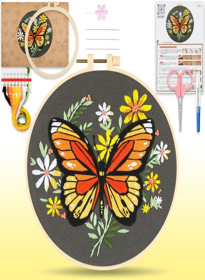 HTVRONT Embroidery Kit for Beginners, Butterfly Embroidery Kits with Step-by-Step Video Tutorials only 6 Stitches, Beginner Embroidery Kit for Adult, Needlepoint Kits for Adults with Stamped Patterns - Image 1