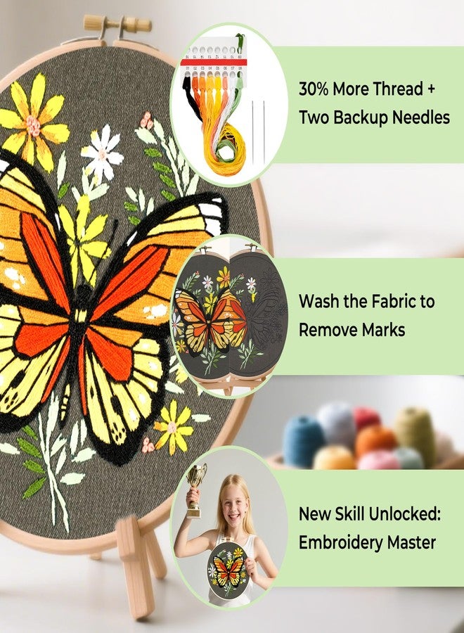 HTVRONT Embroidery Kit for Beginners, Butterfly Embroidery Kits with Step-by-Step Video Tutorials only 6 Stitches, Beginner Embroidery Kit for Adult, Needlepoint Kits for Adults with Stamped Patterns - Image 5