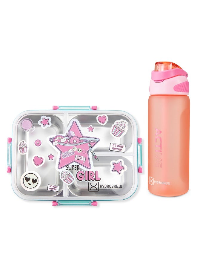 Hydrobrew Steel Core Bento Lunch Box 750ml w/ Sip Switch Tritan Water Bottle 1000ml | Leakproof 3 Compartment Meal Box –  Teal Spark - Image 1