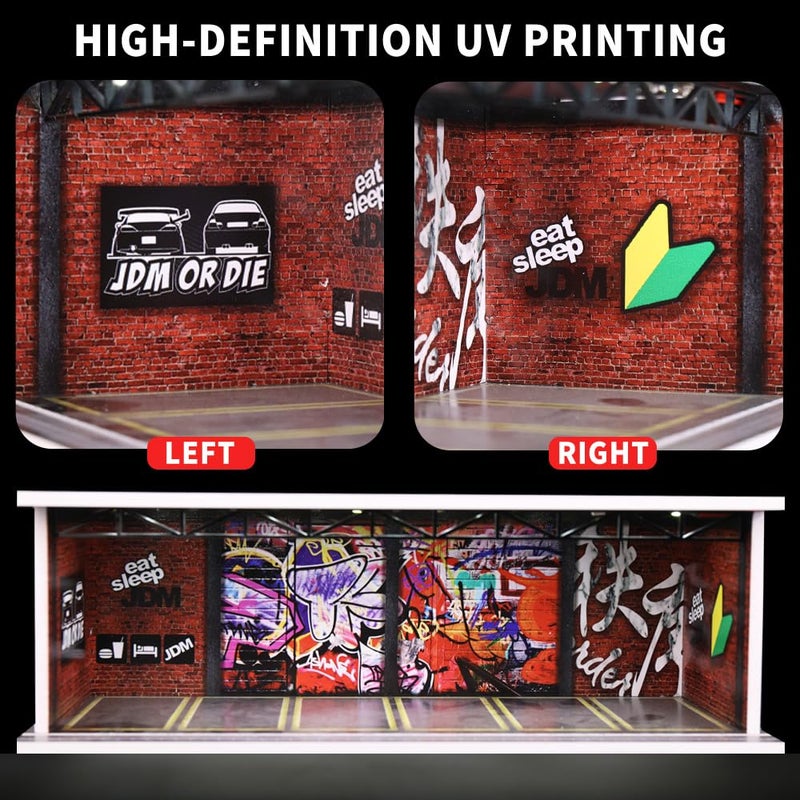 G-FANS Display Case for Hot Wheels - 1/64 Scale Die-cast Model Car Scenarios Display Case with LED Light and Acrylic Cover, Scenes Diorama Storage Garage with 6 Parking Spaces (JDM-G) - Image 3